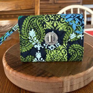 Vera Bradley Turnlock Wallet Wristlet, Quilted, Caribbean Sea Blue Green Paisley
